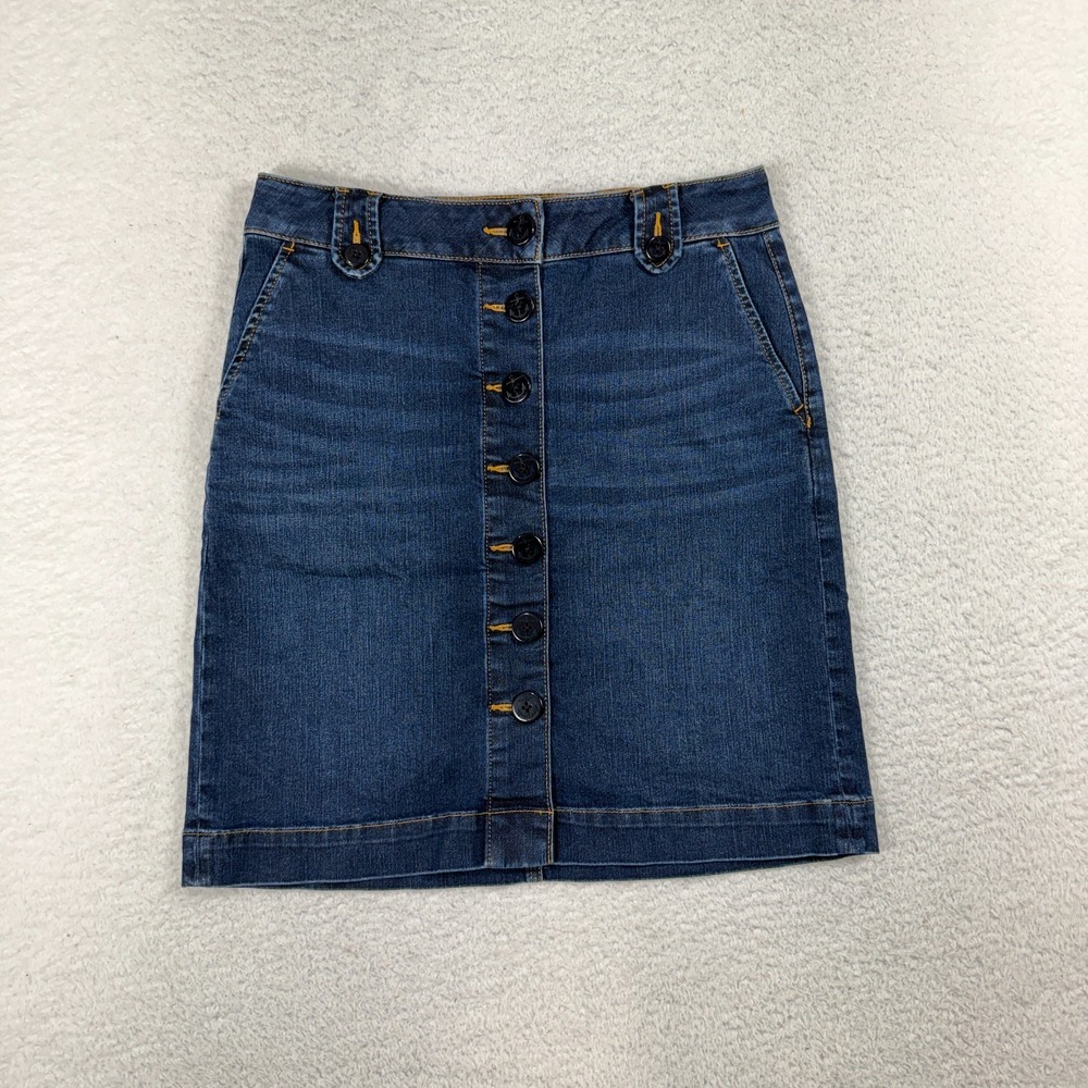 Talbots Womens Denim Button Front A Line Midi Skirt Sz 4p (W29) Nautical Stretch